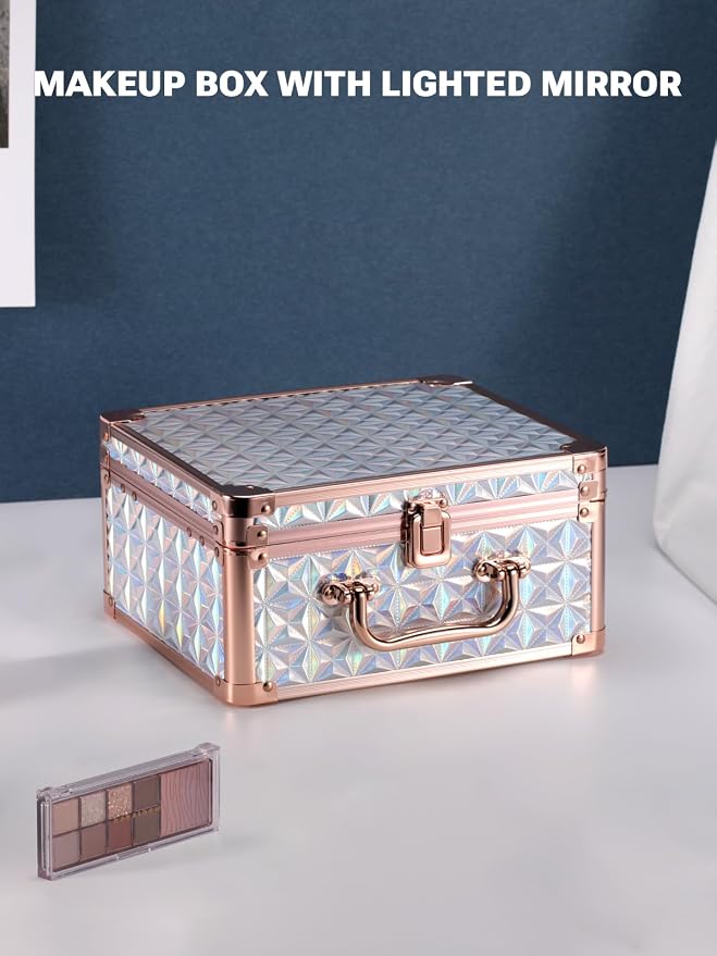 Qislee Makeup Box with A Detachable Lighted Mirror, Waterproof Travel Train Case - Image 6