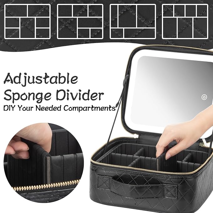 Makeup Travel Train Case with Mirror LED Light 3 Adjustable Brightness Cosmetic - Image 3