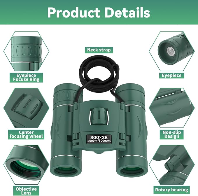 300x25 Binoculars for Adults and Kids, High Powered Mini Pocket Binoculars - Image 3