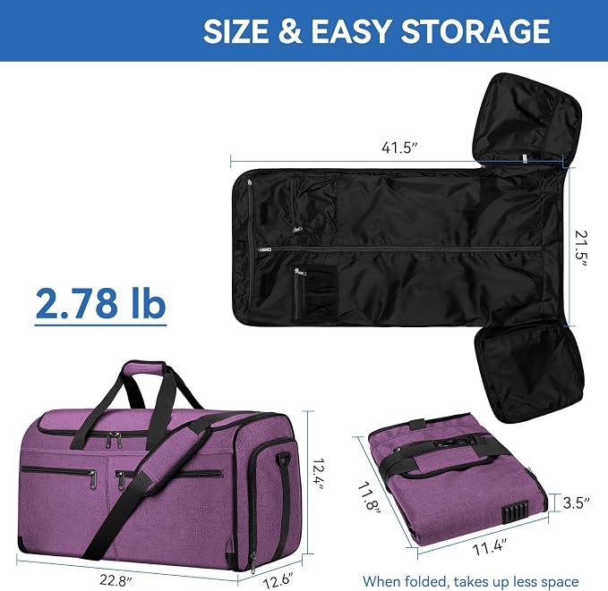 Large Garment Bag for Travel, Bukere Convertible Suit Travel Garment Duffel Bag - Image 2