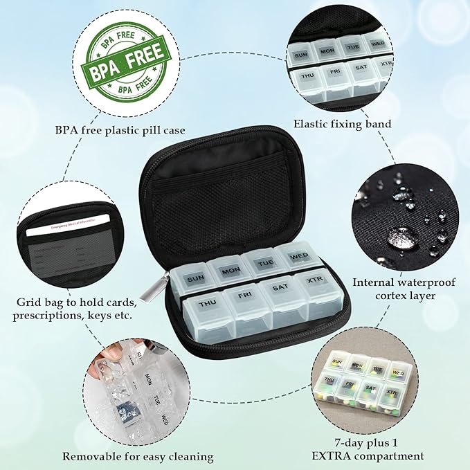 Serfeymi Weekly Travel Pill Organizer Pill Case - Image 4
