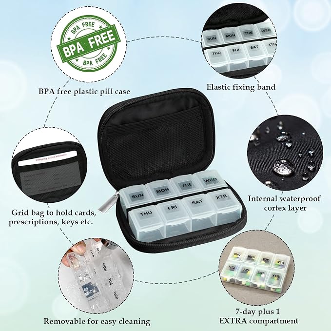 Serfeymi Weekly Travel Pill Organizer Pill Case - Image 4