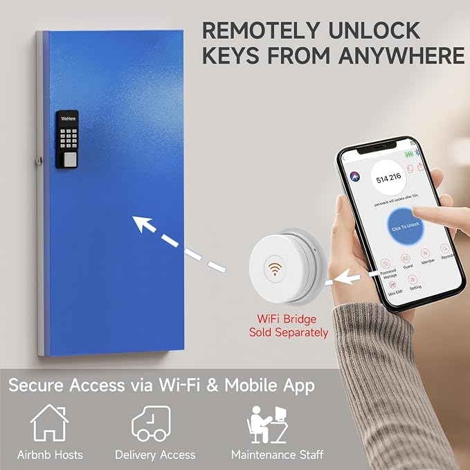 WeHere 120 Key Lock Box Wall Mount, Smart Security Storage Lockbox, Key Cabinet - Image 5