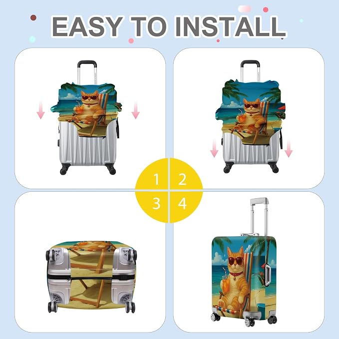 ANNA QUEEN Summer Cat Luggage Cover, Cat in Sunglasses - Image 6