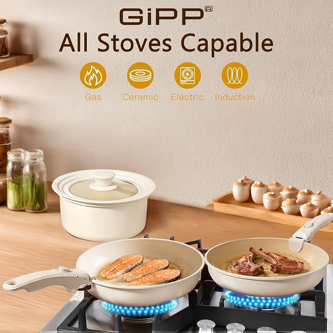 GiPP Ceramic Pots and Pans Set Non Stick, Nonstick Detachable Handle Cookware - Image 8