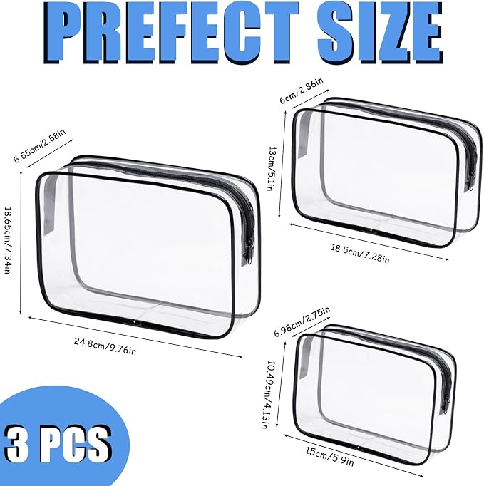 3 Pack Clear Cosmetic Bag, Waterproof Toiletry Bag - Image 2