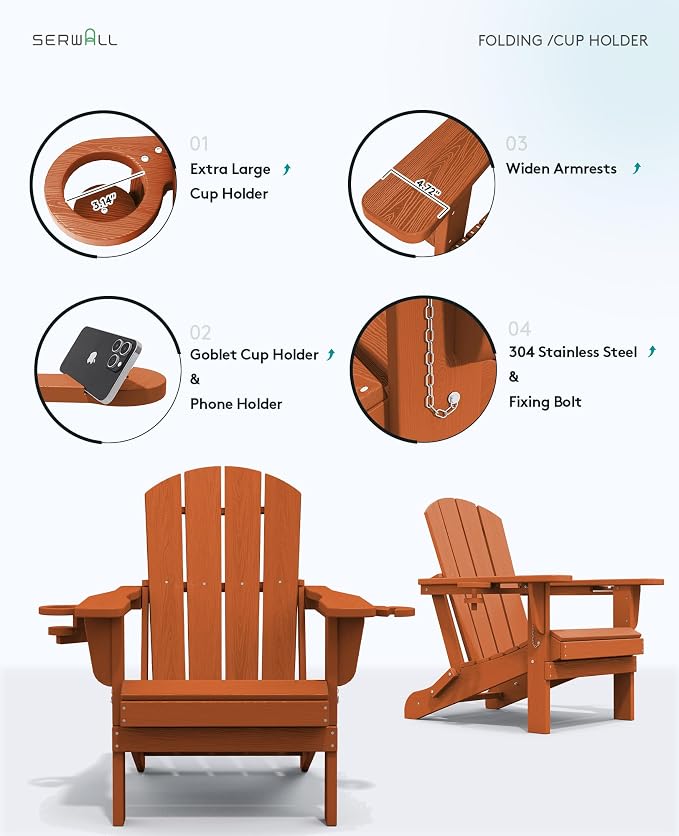 SERWALL Adirondack Chair with Cup Holders - Image 8