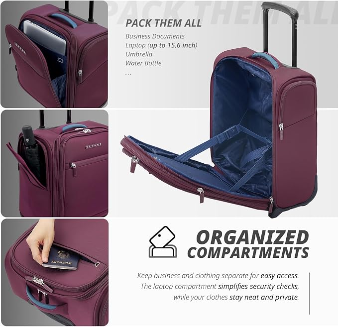 Verage Under Seat Luggage with Wheels, Softside Expanable Small Suitcase Carry - Image 4