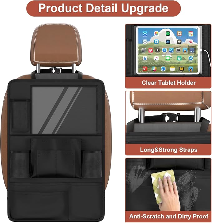 Backseat Car Organizer with Touch Screen, Kick Mats Back Seat Protector with 10 - Image 4