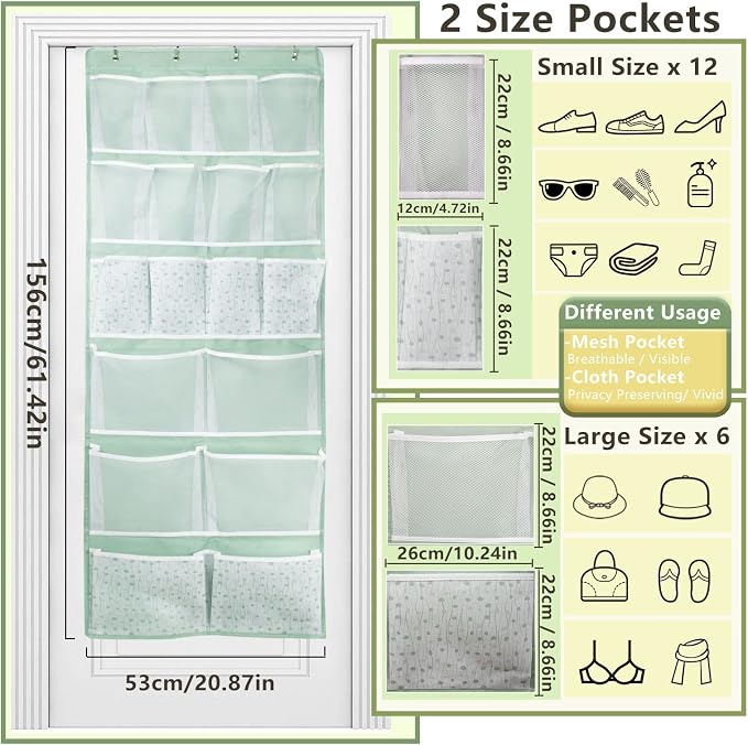 18 Pocekts Over the Door Shoes Organizer, Behind Door Hanging Storage Pocekt - Image 3