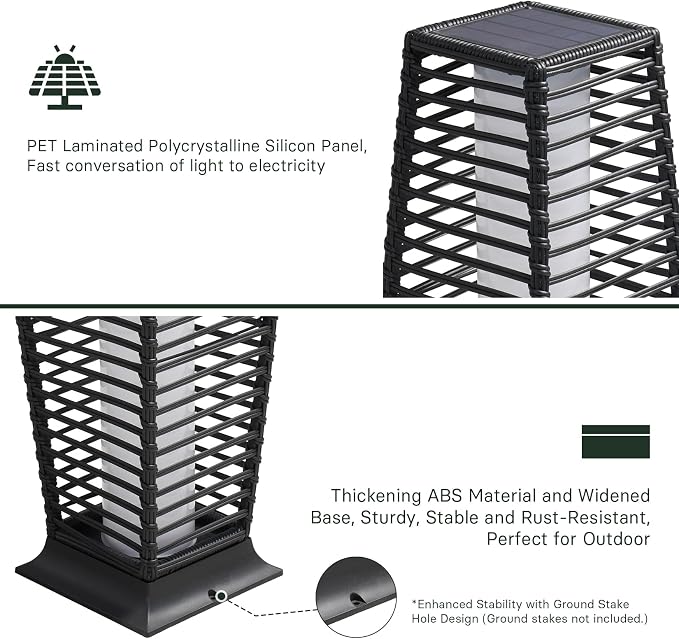 Grand patio 2-Piece Outdoor Floor Lamp Solar Powered Lantern Waterproof Wicker - Image 8