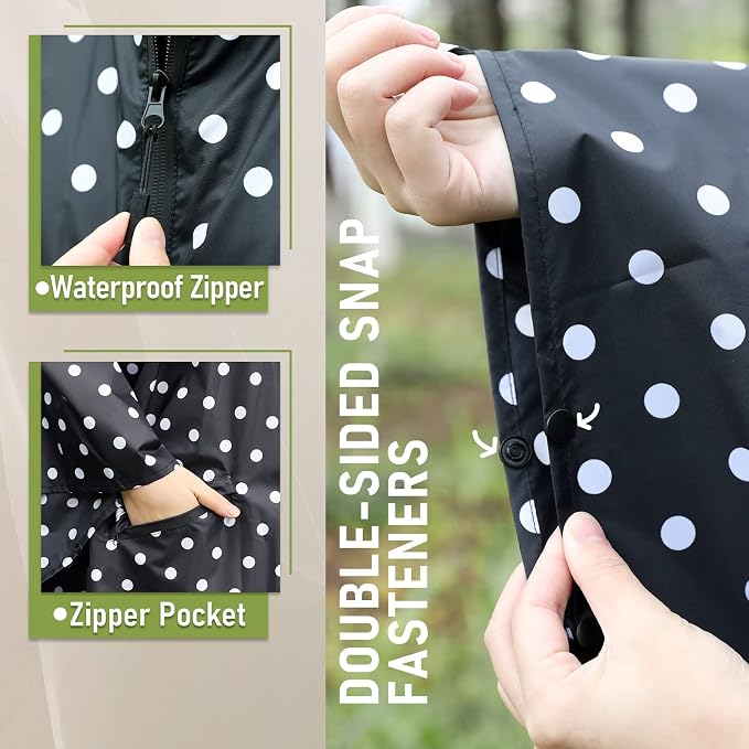SaphiRose Unisex Rain Poncho Raincoat Hooded - Image 4