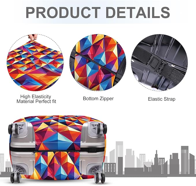 ANNA QUEEN Colorful Geometric Luggage Cover, Abstract Prism Pattern Suitcase - Image 4