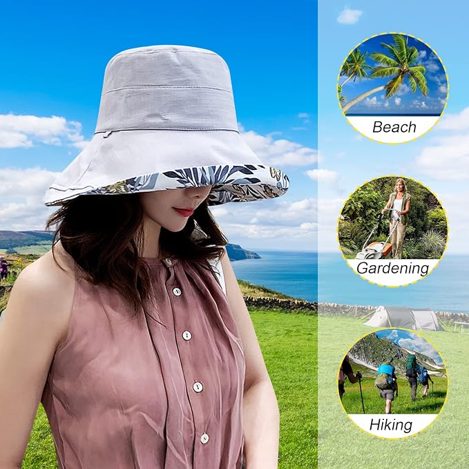 Women Wide Brim Sun Hats Metal Wired Edge Summer UV Protection Beach Fishing Hat - Image 4