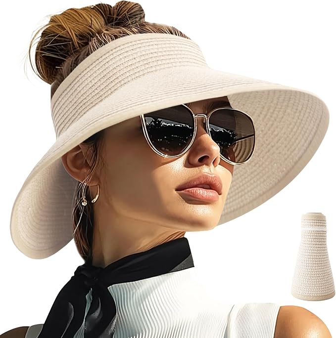 PFFY Sun Hats for Women Straw Beach Hat Packable Foldable Wide Brim Ponytail by Unknown