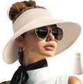 PFFY Sun Hats for Women Straw Beach Hat Packable Foldable Wide Brim Ponytail by Unknown