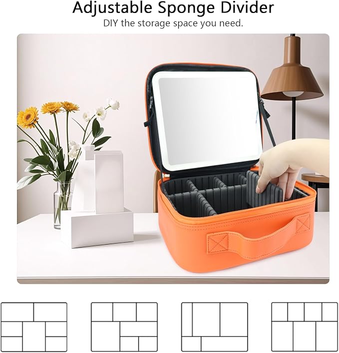 Travel Makeup Bag with LED Mirror Travel Makeup Organizer with 3 Lighted - Image 4