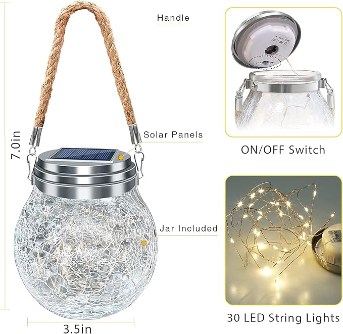 ROSHWEY Solar Lantern, 2 Pack Garden Decor Lights Waterproof Outdoor Lanterns - Image 7