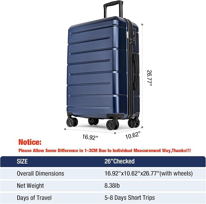 KYME Suitcases with Wheels Hardshell 26 Inch Luggage with TSA Lock Durable - Image 7