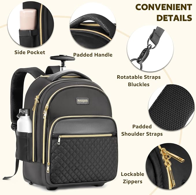 Small Rolling Backpack for Women, Lightweight Travel Backpack - Image 4