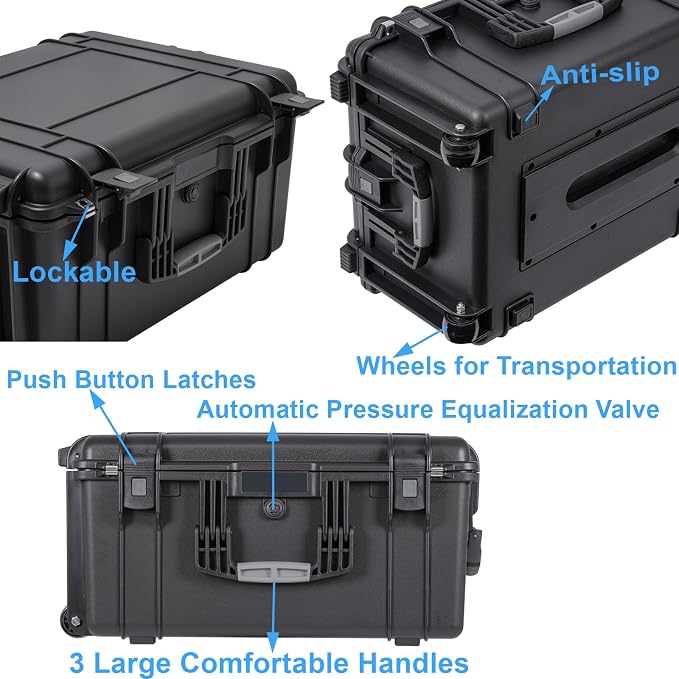 Rolling Hard Case with Foam, Equipment Case with Wheels and 4 Handles - Image 6