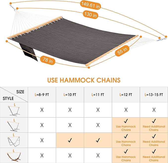 Lazy Daze Hammocks 11 FT Double Outside Hammock Quick Dry Olefin Fabric Hammock - Image 8
