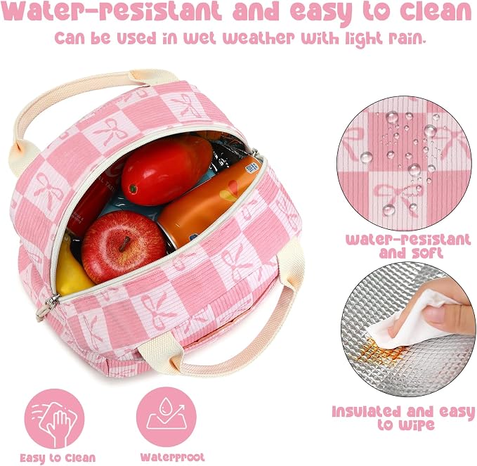 Bluboon Lunch Bag for Women Men Cute Corduroy Lunch Tote Bags Reusable - Image 7