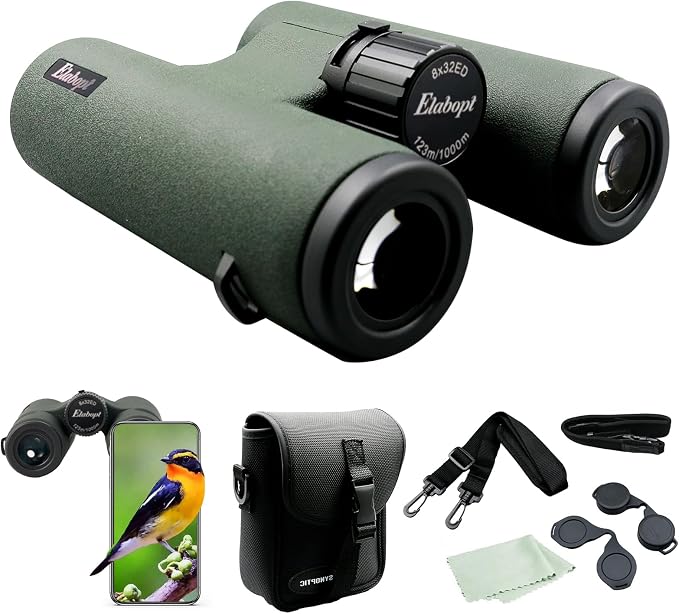 8x32ED Compact Binoculars for Adults – High-Powered BAK4 Prisms, Diamond White by BuyNow