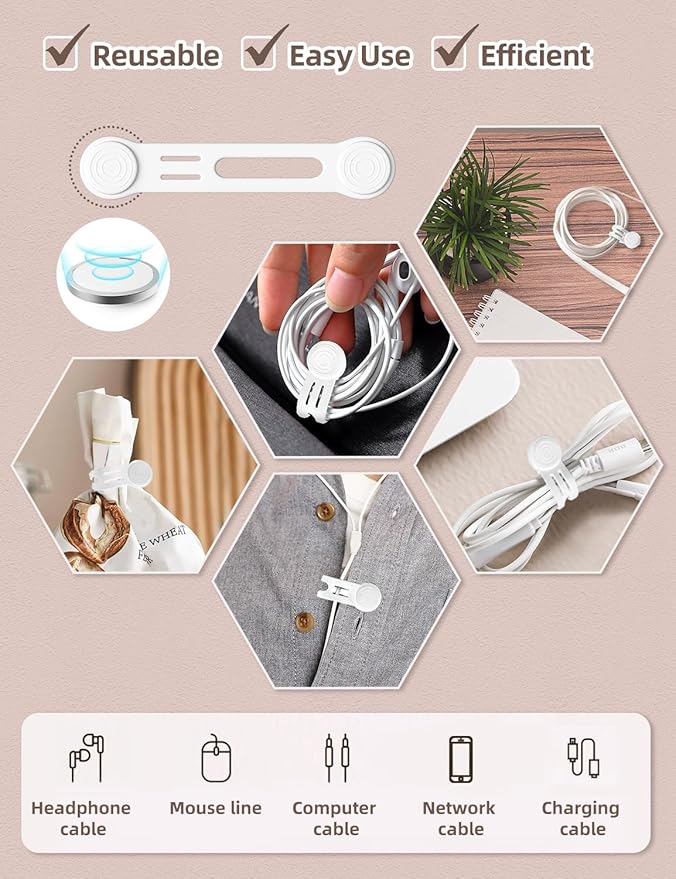 Magnetic Cord Ties Organizers, Kanemc Silicone Cable Tie Cord Wrap Reusable - Image 2