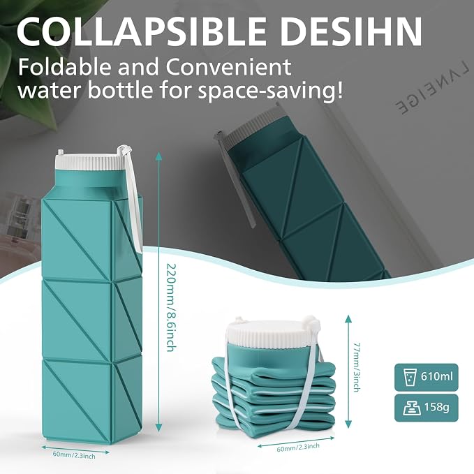 610ml Collapsible Water Bottles Upgrade Foldable Water Bottle BPA Free Reusable - Image 2