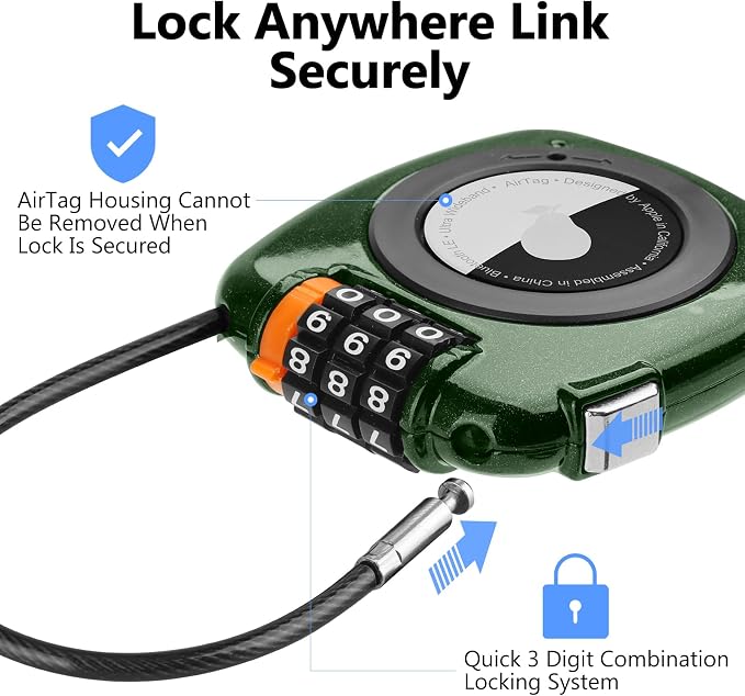 Compatible with Apple AirTag Secure Lock with Wire Cable, 3-Digit Combination - Image 2