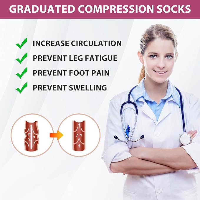 Compression Socks for Women Men Circulation Knee High 8 Pairs for Nurses - Image 3