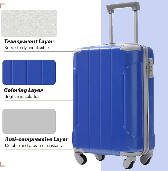 Merax Luggage Set 3 Piece, 20 Inch Carry on Spinner Suitcase - Image 4