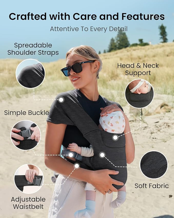 Newborn Carrier, Cozy Baby Carrier, Ergonomic Cross-Back Wrap, Hands-Free - Image 3