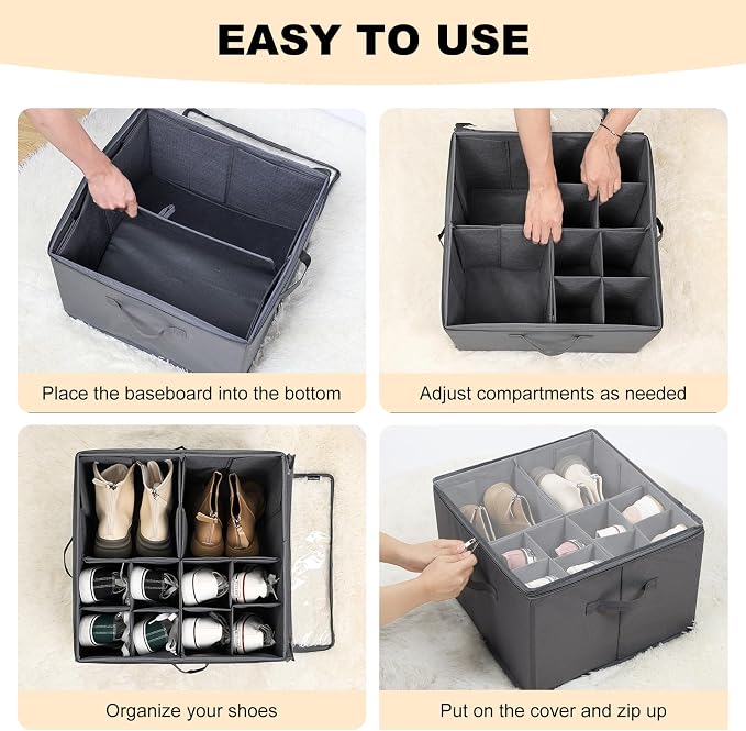 Shoe Organizer for Closet, Foldable Shoe Storage Bins - Image 3