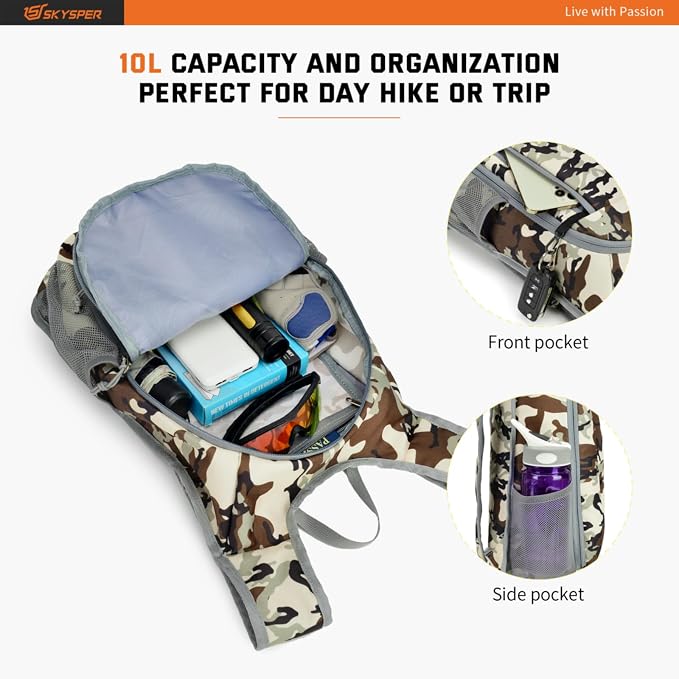 SKYSPER Small Daypack 10L Hiking Backpack Packable Lightweight Travel Day Pack - Image 3