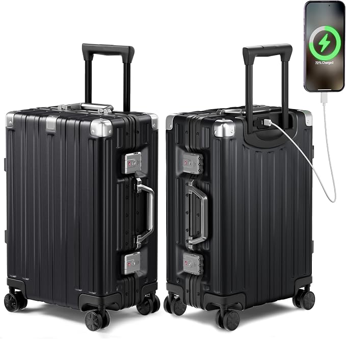 Krute Aluminum Frame Carry On Luggage 20 Inch Zipperless Luggages USB Charger by Krute