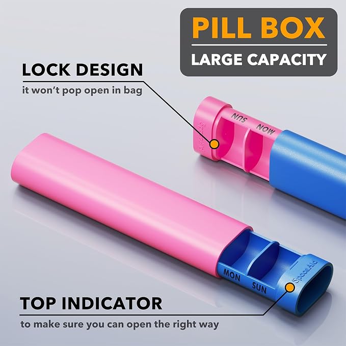 SpaceAid 2 Pack Pill Organizer Box 7 Day, Weekly Travel Pill Case Holder - Image 3
