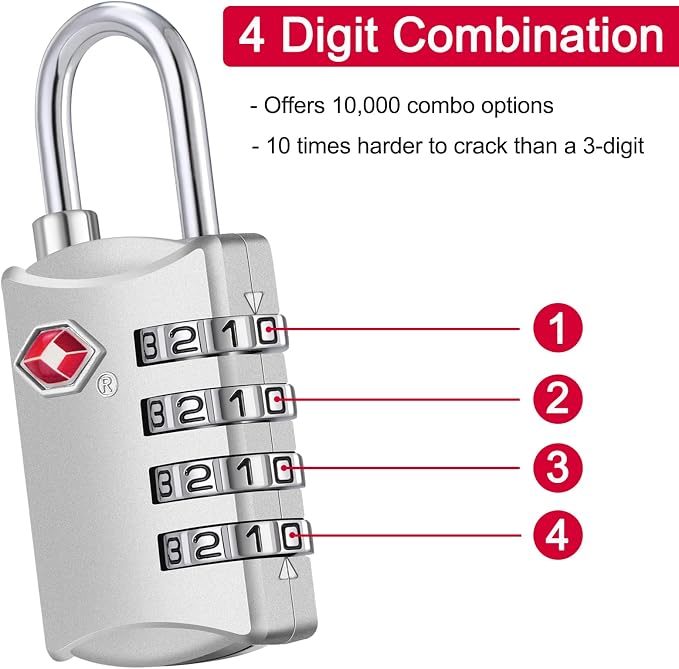 ZHEGE TSA Lock, Train Luggage Lock, 4 Digit Combination Lock - Image 4