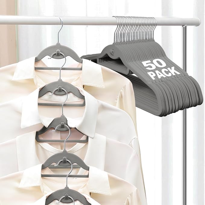 Velvet Felt Stackable Hangers 50 Pack, Non Slip, by UEAKPIC