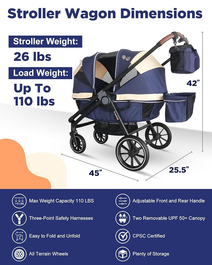 Tandem Wagon Stroller–All-Terrain 2-in-1 Push&Pull Design, Double Seat - Image 2