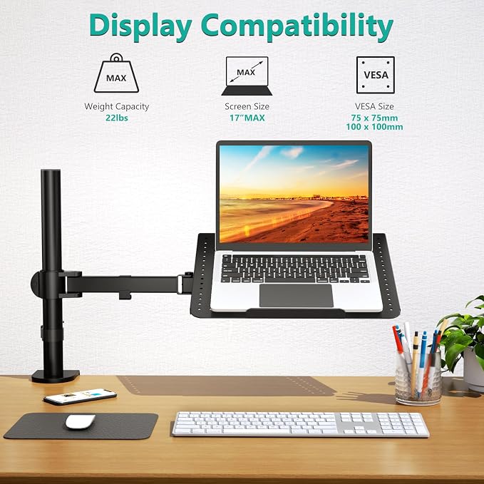 WALI Laptop Tray Desk Mount for 17inch Notebook, Fully Adjustable Laptop Arm up - Image 2