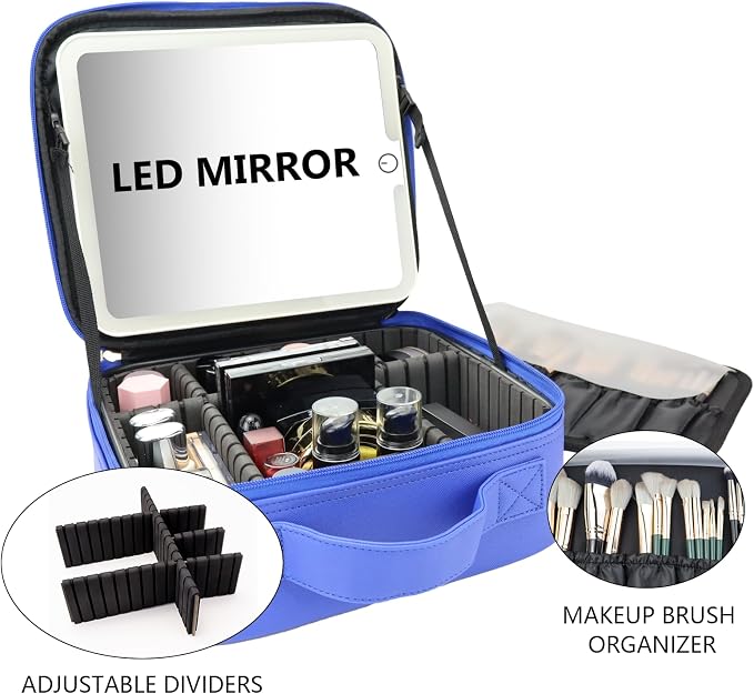 Travel Makeup Bag with LED Mirror Travel Makeup Organizer with 3 Lighted - Image 8