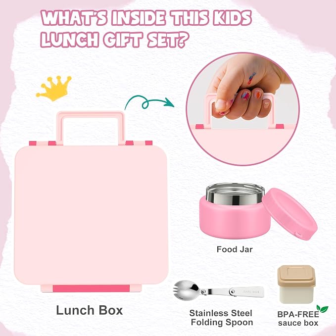 Kids Bento Lunch Box with 8oz Soup Thermo, Kids Leakproof Lunch Food Containers - Image 3