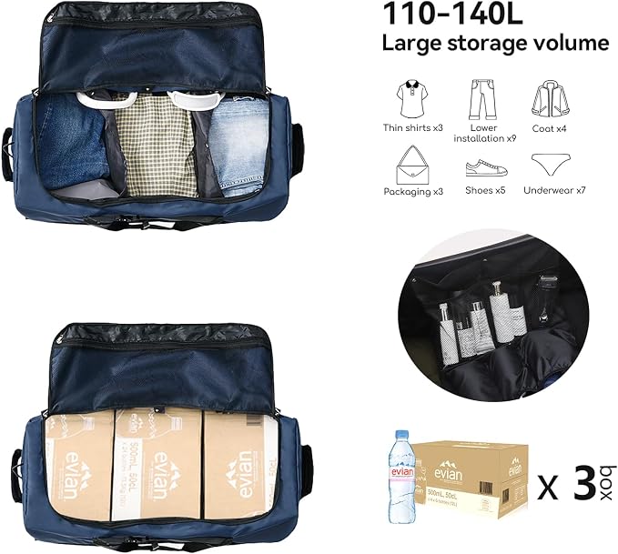 Rolling Duffle Bag with Wheels, 110L/140L Expandable Soft-Sided Foldable Duffle - Image 2