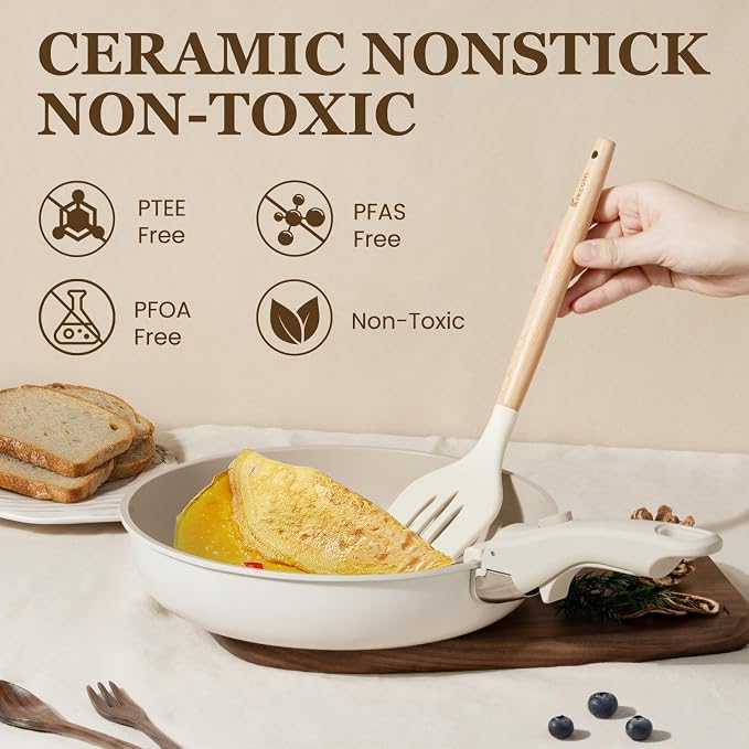 KIKCOIN Ceramic Cookware Set, Non Toxic Kitchen Cooking Set - Image 3