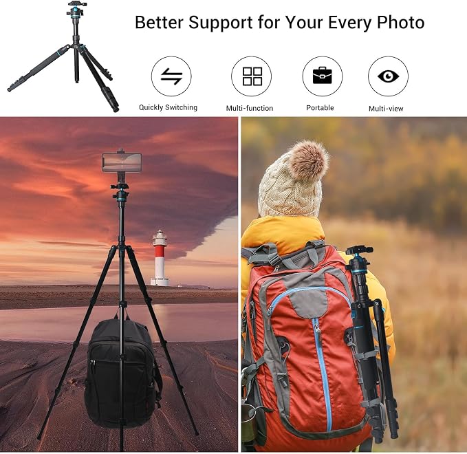 Camera Tripod, Adjustable Height from 17" to 68" Professional Stand - Image 8