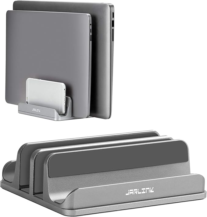 JARLINK 4-in-1 Adjustable Vertical Laptop Stand Holder, Aluminum Dual Slots by JARLINK