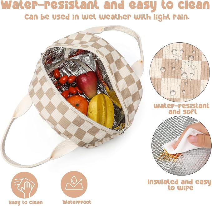 Bluboon Lunch Bag for Women Men Cute Corduroy Lunch Tote Bags Reusable - Image 2
