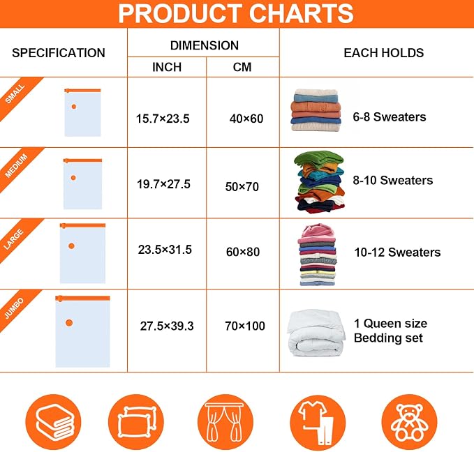 AGPTEK 12 Pack Vacuum Storage Bags Compression Storage Bags - Image 3